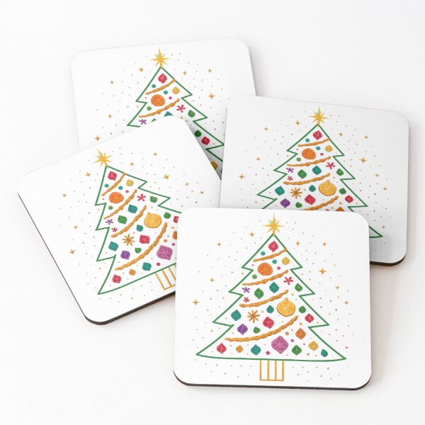 Item preview, Colorful Handmade Christmas Tree Illustration With Ornaments, Star, and Festive Garlands on Black designed and sold by KanDa-Shop.