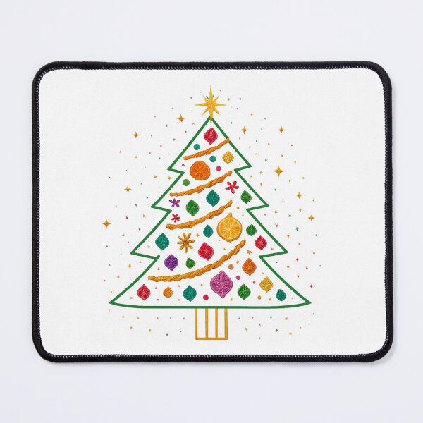 Item preview, Colorful Handmade Christmas Tree Illustration With Ornaments, Star, and Festive Garlands on Black designed and sold by KanDa-Shop.
