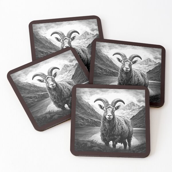 Item preview, Monochrome Mountain Goat Portrait | Dramatic Alpine Wildlife Illustration designed and sold by inkoutninja.