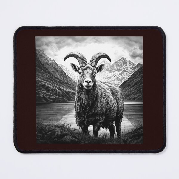 Item preview, Monochrome Mountain Goat Portrait | Dramatic Alpine Wildlife Illustration designed and sold by inkoutninja.