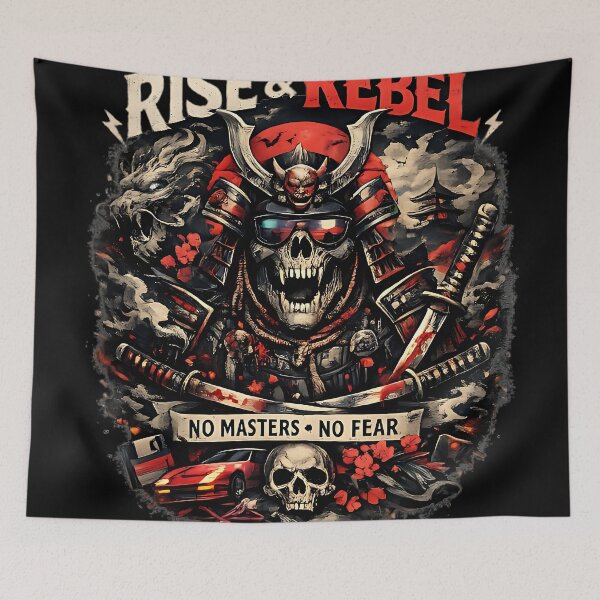 Item preview, Rise & Rebel Samurai Skull – No Masters No Fear Dark Graphic design designed and sold by The-Daily-Drape.