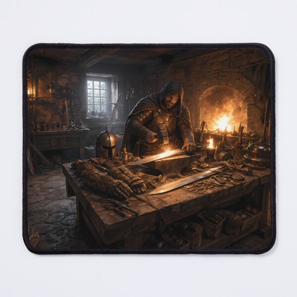 Item preview, Medieval Blacksmith Forge Fantasy Art Scene designed and sold by KnitOfShadoF.