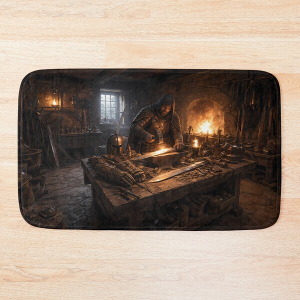 Item preview, Medieval Blacksmith Forge Fantasy Art Scene designed and sold by KnitOfShadoF.