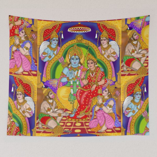 Item preview, Ram Darbar Divine Artwork – Lord Rama Sita Hanuman Spiritual Illustration designed and sold by Harshit_Digital_Arts.