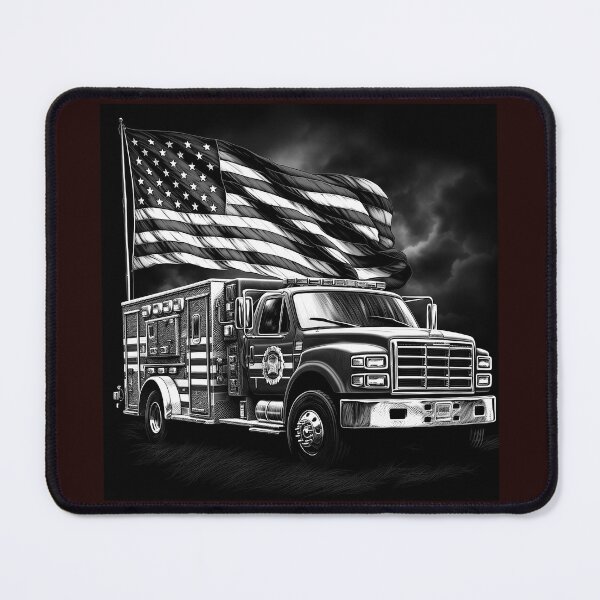 Item preview, Monochrome Fire Truck with American Flag | Patriotic First Responder Illustration designed and sold by inkoutninja.