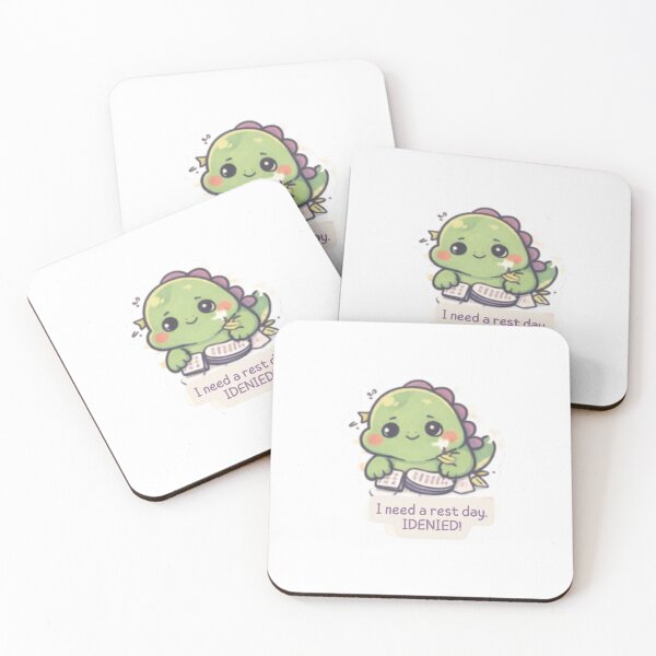 Item preview, I Need A Rest Day Denied Sticker – Burnout Meme Cute Dino Overworked Mood designed and sold by Tiny Being Studio.