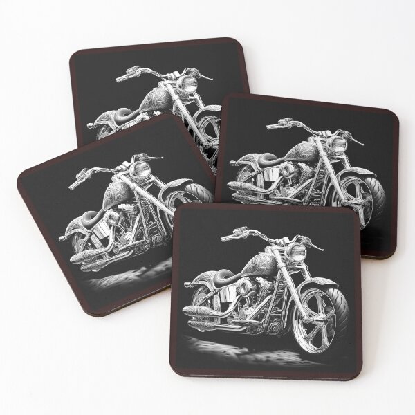 Item preview, Monochrome Custom Chopper Motorcycle | Black and White Cruiser Bike Illustration designed and sold by inkoutninja.