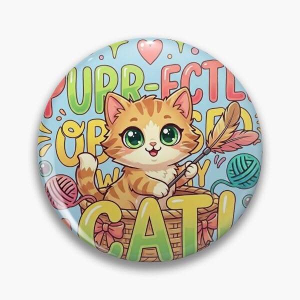Item preview, Purr-fectly Obsessed | Cute Kawaii Cat & Yarn Playful Circular Badge Design designed and sold by Israelfjds.