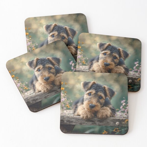 Item preview, Airedale Puppy and Flowers designed and sold by Elisabeth Lucas.
