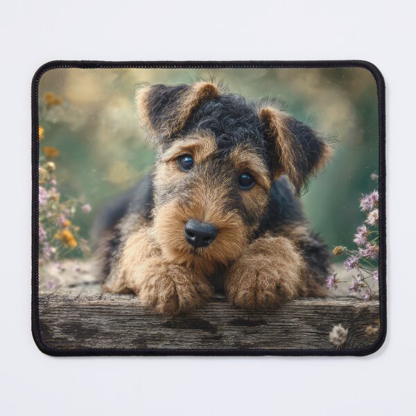 Item preview, Airedale Puppy and Flowers designed and sold by Elisabeth Lucas.