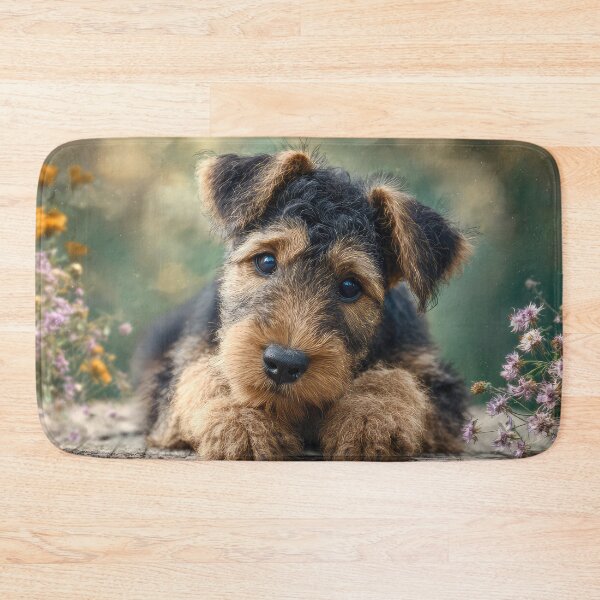 Item preview, Airedale Puppy and Flowers designed and sold by Elisabeth Lucas.