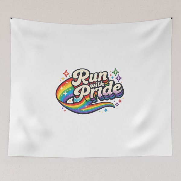 Item preview, Bold Script “Run with Pride” Rainbow LGBTQ Athletic Energy designed and sold by Aryabek.