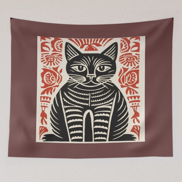 Item preview, Drawing of striking black cat stencil designed and sold by NivyasArtistry.