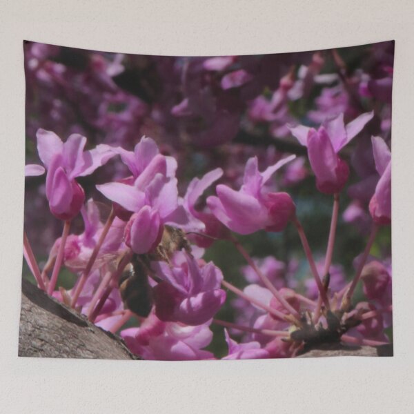 Item preview, Honey Bee Pollinating Pink Flowers Macro-Nature Photo designed and sold by vikko-art.