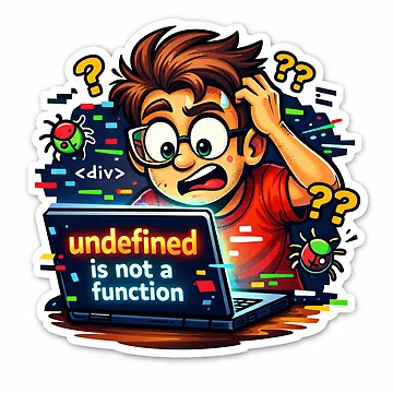 Vorschaubild zum Design JavaScript-Meme-Sticker – „undefined ist keine Funktion“ Lustiger Programmierfehler von CodingPrintHub
