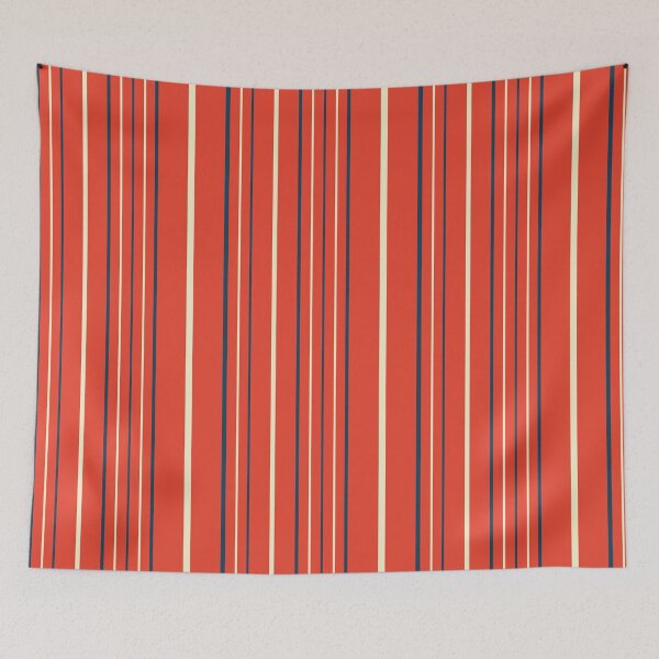 Item preview, Bold red vertical stripes pattern retro minimalist geometric line design beige navy accent designed and sold by WildHugeDot.