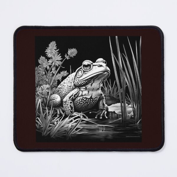 Item preview, Monochrome Toad in Marsh | Black and White Amphibian Wildlife Illustration designed and sold by inkoutninja.