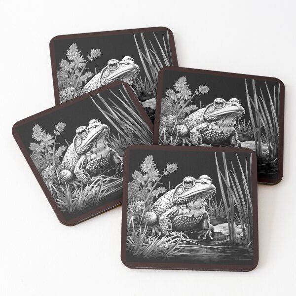 Item preview, Monochrome Toad in Marsh | Black and White Amphibian Wildlife Illustration designed and sold by inkoutninja.