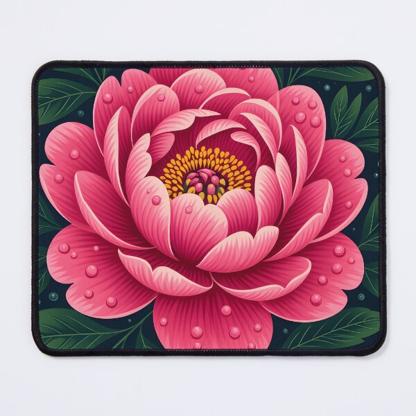Item preview, Dark pink peony covered in water droplets, backdrop of dark green leaves. designed and sold by Ponted.