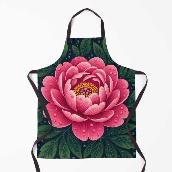 Item preview, Dark pink peony covered in water droplets, backdrop of dark green leaves. designed and sold by Ponted.