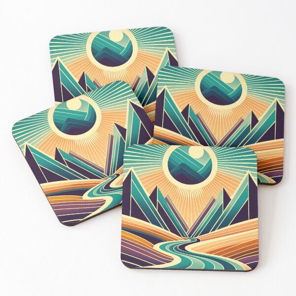 Item preview, Geometric Mountain Valley with Radiant Sun designed and sold by InkSmithery.