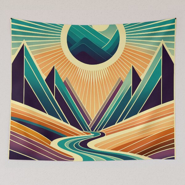 Item preview, Geometric Mountain Valley with Radiant Sun designed and sold by InkSmithery.