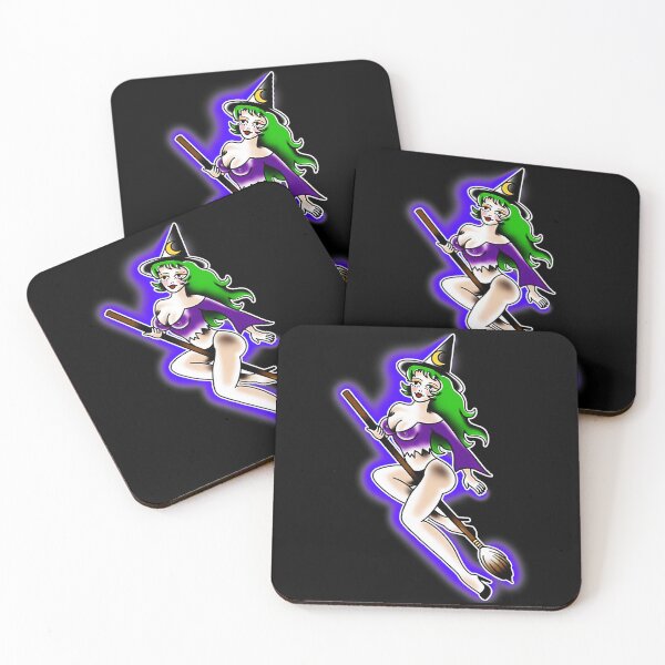 Item preview, Cute Witch Girl Riding Broom Retro Pinup Style designed and sold by Modaozushi216.