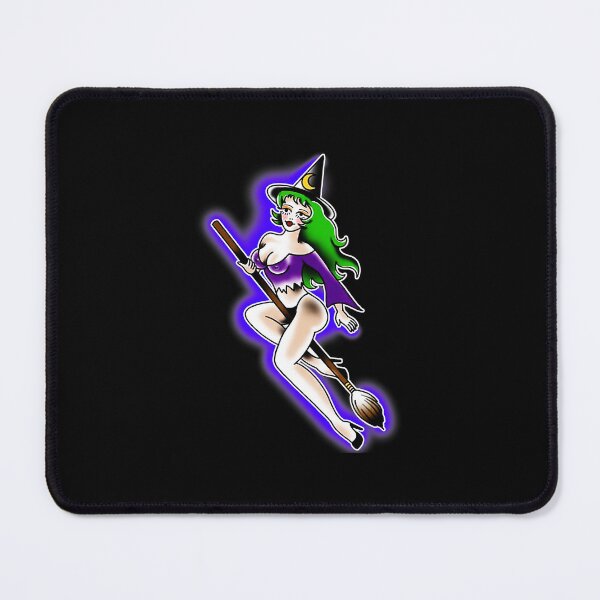 Item preview, Cute Witch Girl Riding Broom Retro Pinup Style designed and sold by Modaozushi216.