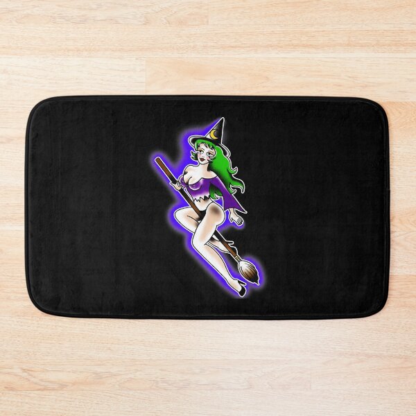 Item preview, Cute Witch Girl Riding Broom Retro Pinup Style designed and sold by Modaozushi216.