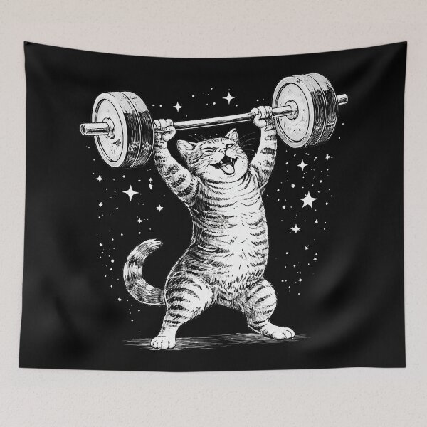 Item preview, Strong Cat Lifting Barbell Funny Gym Meme Vintage Style designed and sold by eliramaison.