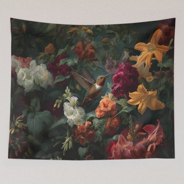 Item preview, A Hummingbird hovering beside vivid flowers, Birds in Motion designed and sold by CDC40.