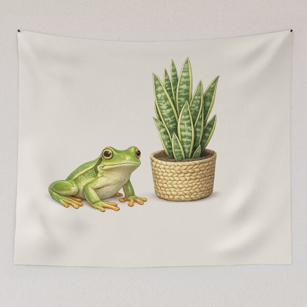 Item preview, Tropical Frog with Snake Plant – Nature-Inspired Design designed and sold by annenambiro.