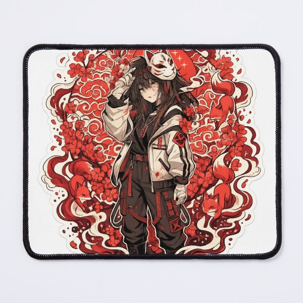Item preview, Kitsune Anime Girl Sticker – Japanese Fox Mask Aesthetic – Red Sakura Anime Art designed and sold by Sticker Hubs.