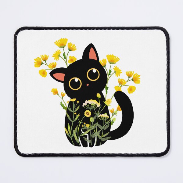 Item preview, Black cat with yellow flowers designed and sold by uunaa.