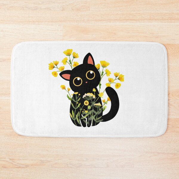 Item preview, Black cat with yellow flowers designed and sold by uunaa.