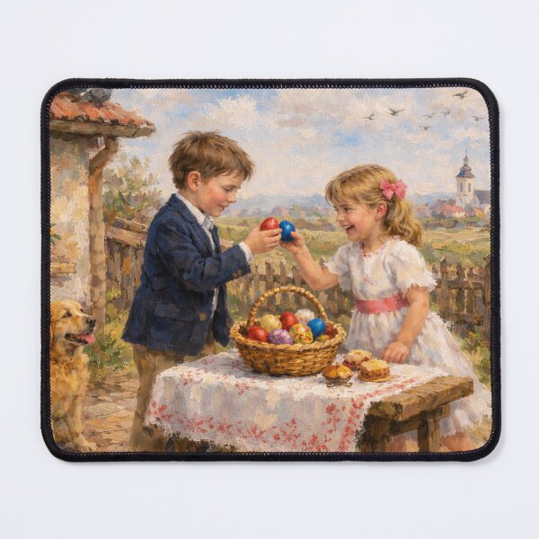 Item preview, Easter Egg Tapping in a Village – Children’s Spring Celebration Oil Painting designed and sold by slikar.