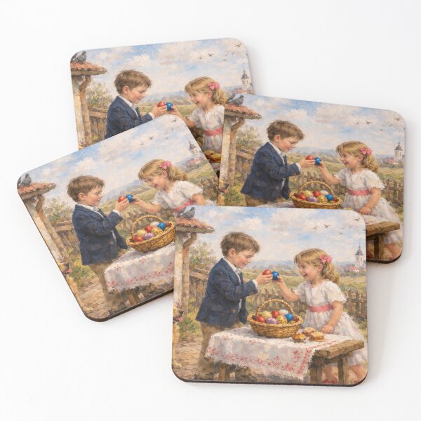 Item preview, Easter Egg Tapping in a Village – Children’s Spring Celebration Oil Painting designed and sold by slikar.