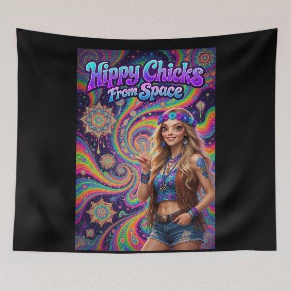 Item preview, Hippy Chicks From Space - Psychedelic Space Hippie Girl with Peace Sign designed and sold by David Brookes Digital.