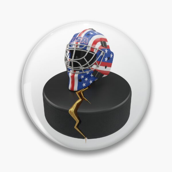 Item preview, Vibrant American flag hockey goalie mask sits atop deeply cracked black puck designed and sold by Jdee23.