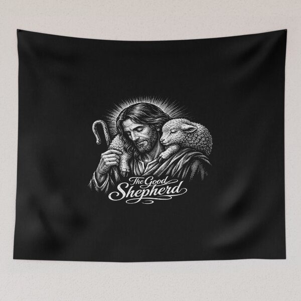 Item preview, The Good Shepherd Artwork • Peaceful Jesus Holding Lamb • Spiritual Christian Illustration designed and sold by Bright Nest Studio.