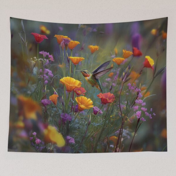 Item preview, A Hummingbird hovering beside vivid flowers, Birds in Motion designed and sold by CDC40.