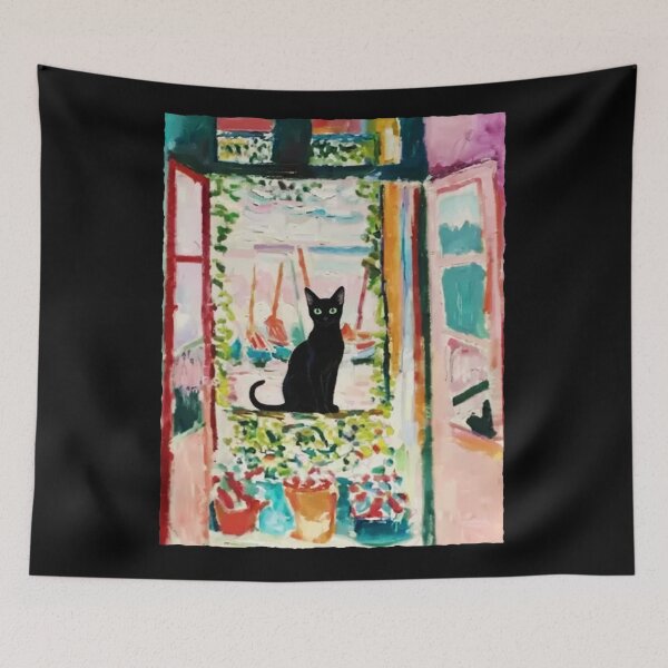 Item preview, Black Cat in Window Colorful Vintage Painting Style designed and sold by JordynLadukeg65.