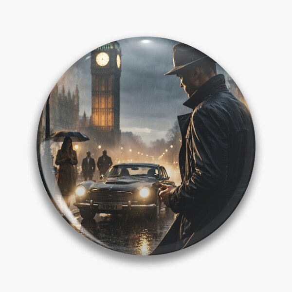 Artikelvorschau, Noir-Spion im Londoner Regen – Mysteriöser Mann mit Big Ben und Oldtimer entworfen und verkauft von David Brookes Digital.