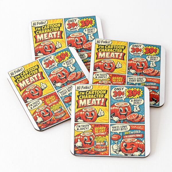 Item preview, Canned Cartoon character Meat with character selling his own meat in comic strip.. designed and sold by Gunnar Hermansen.