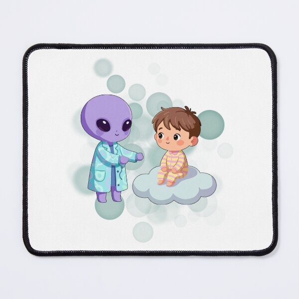 Item preview, Alien and Boy Sitting on a Cloud - Cozy Illustration designed and sold by iamKRUK.