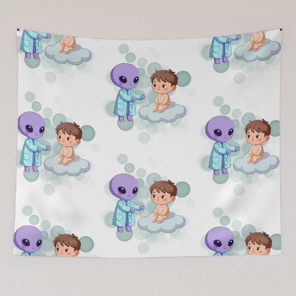 Item preview, Alien and Boy Sitting on a Cloud - Cozy Illustration designed and sold by iamKRUK.
