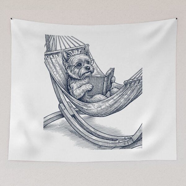 Item preview, Vintage Yorkshire Terrier Reading Book Summer Hammock Dog Lover designed and sold by DoodleTortle.