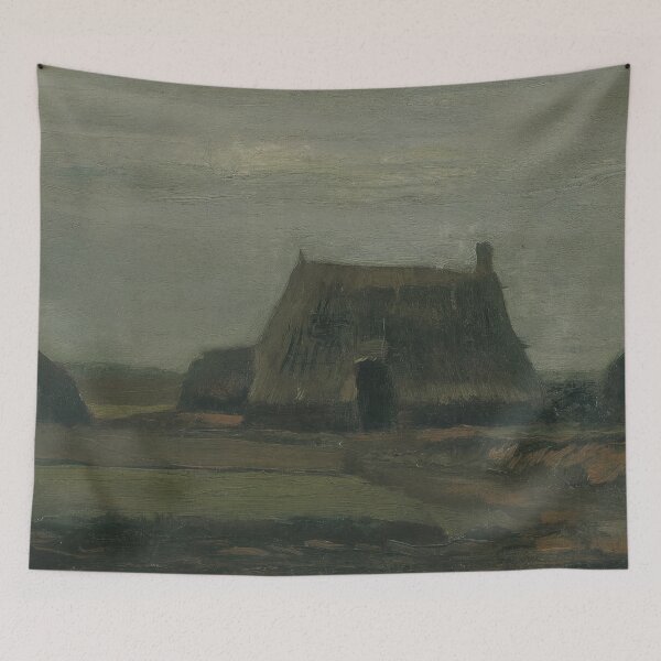 Item preview, Farm With Stacks of Peat by Vincent van Gogh: Rustic Landscape Poster designed and sold by artofuniverse.