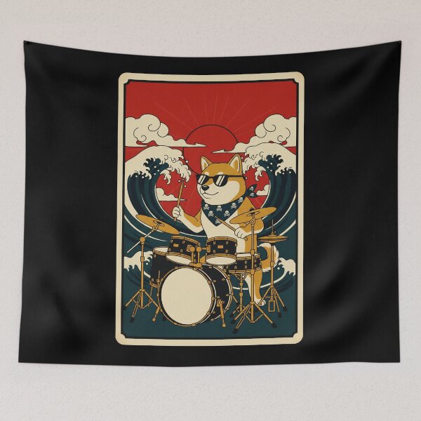Item preview, Cool Shiba Drummer Retro Wave Funny Dog Music designed and sold by JordynLadukeg65.