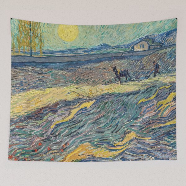 Item preview, Field With Plowing Farmers by Vincent van Gogh: Post Impressionist Landscape Poster designed and sold by artofuniverse.